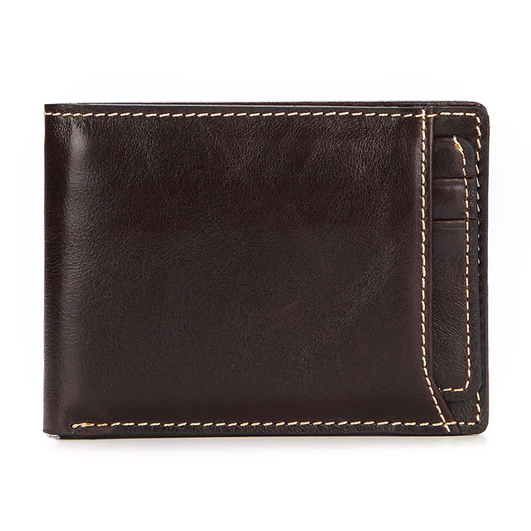 Short Type Men Business Vintage Crazy Horse Genuine Cow Leather RFID Blocking Credit Cards Holder Money Clip