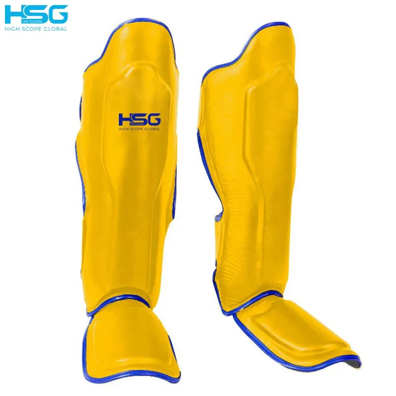 Genuine Leather Boxing Sport Shin Pads Custom Muay Thai Shin Instep Pads MMA Leg Foot Guards