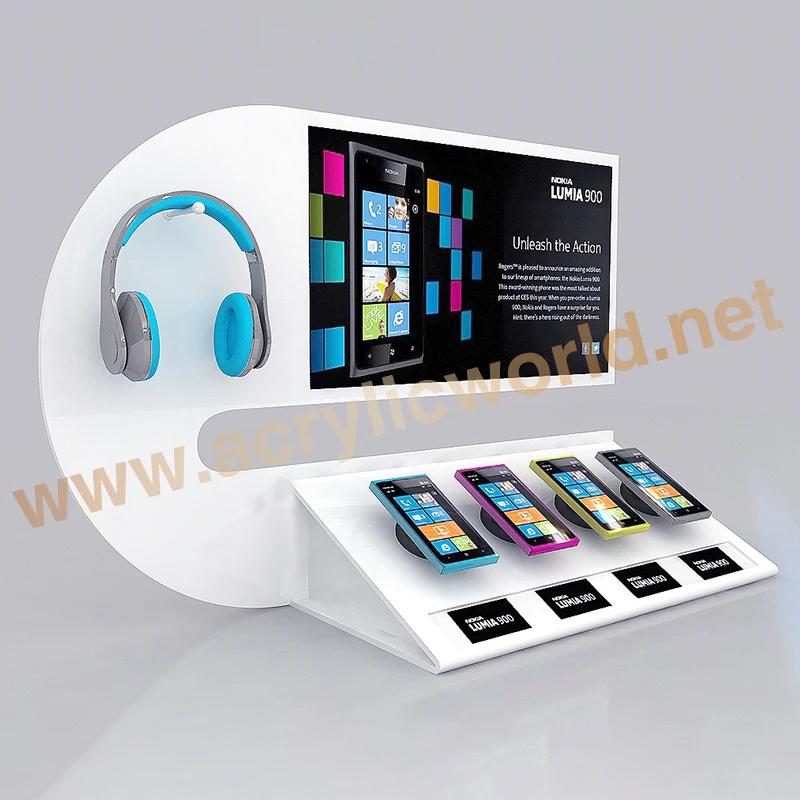 Customized Promotion new design lighted acrylic headphone display stand holder with led accessories display counter