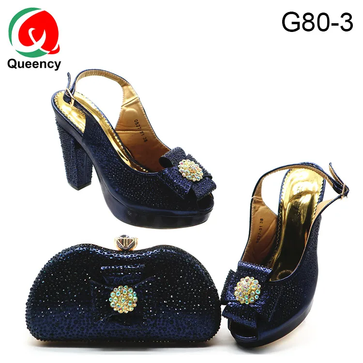 Queency High Heel Shoes and Matching Clutch Bag Evening Nigerian Gold Party Square Heel High (5cm-8cm) Summer PU Slingbacks PVC