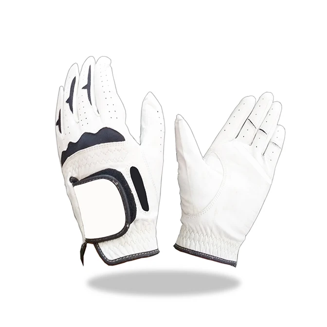 Golf Glove Full Leather Indonesia  Color White Combined with RBlack Lycra Color