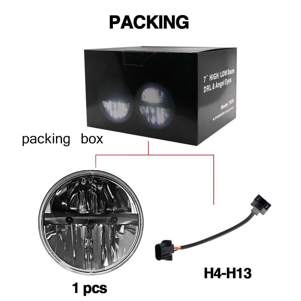 2 Years Warranty Durable Pmma Lens Auto Fog Lights Driving Beam  7 Inch Round Led Headlight