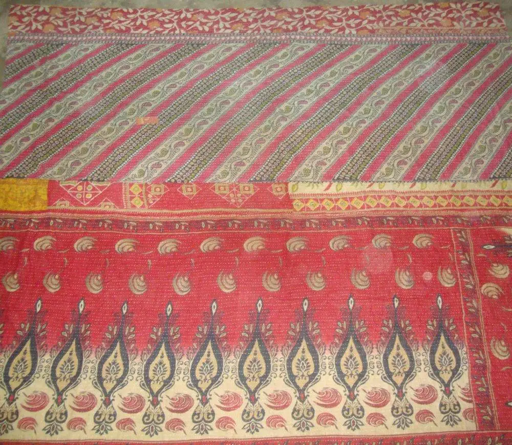  Двуспальное винтажное одеяло Kantha двустороннее покрывало постельное белье в богемном стиле ALIKQ2314