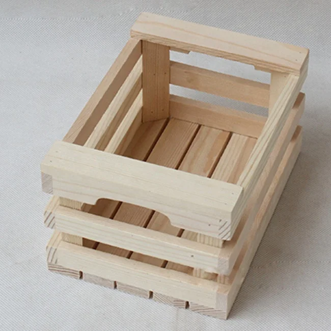 Wooden collapsible Storage boxes crates for stacking (wood, 3 units)