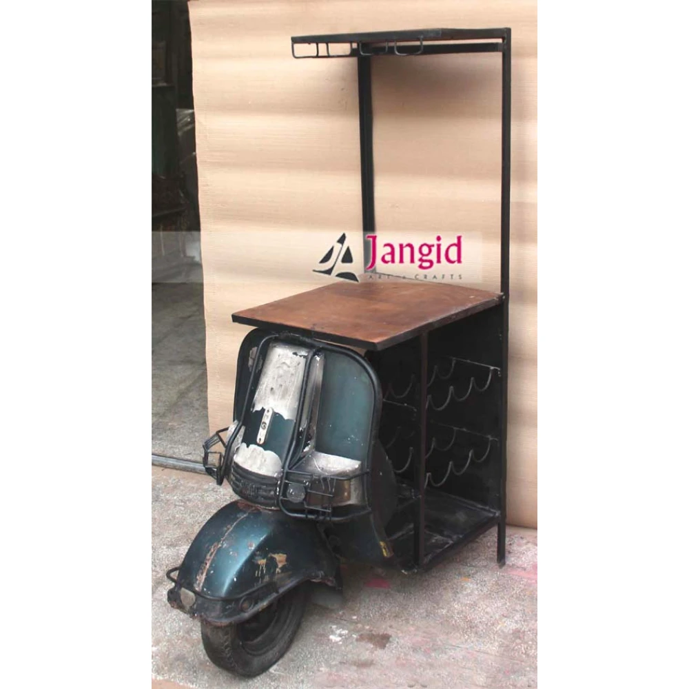 Antique Two Wheeler Scooter Reproduction Wine Bar Counter