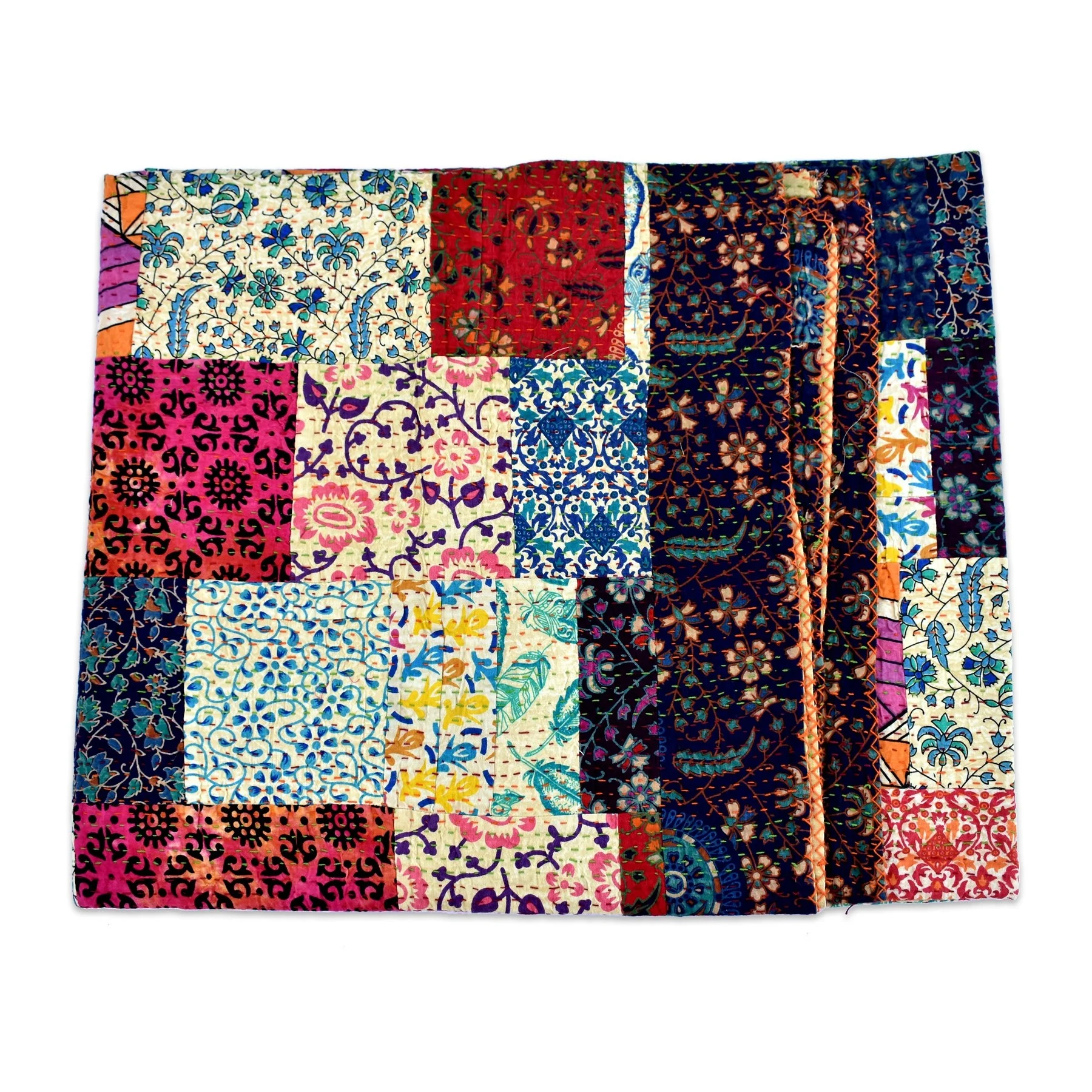 Hot Selling Indian Queen size Hand Stitched Patchwork Cotton Kantha Quilt Wholesale