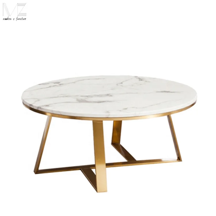 Modern luxury living room furniture simple Nordic design gold chrome Sofa center marble top coffee table