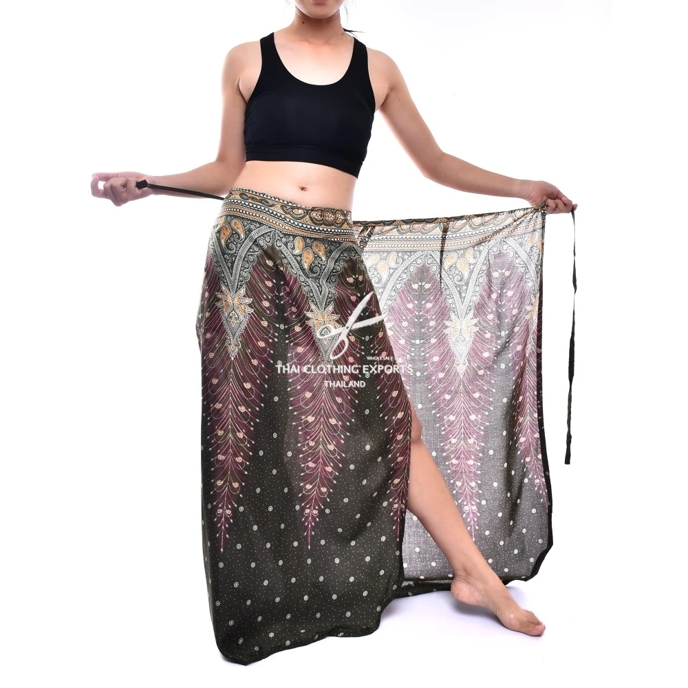 Брюки-саронг с принтом павлина брюки запахом пляжные