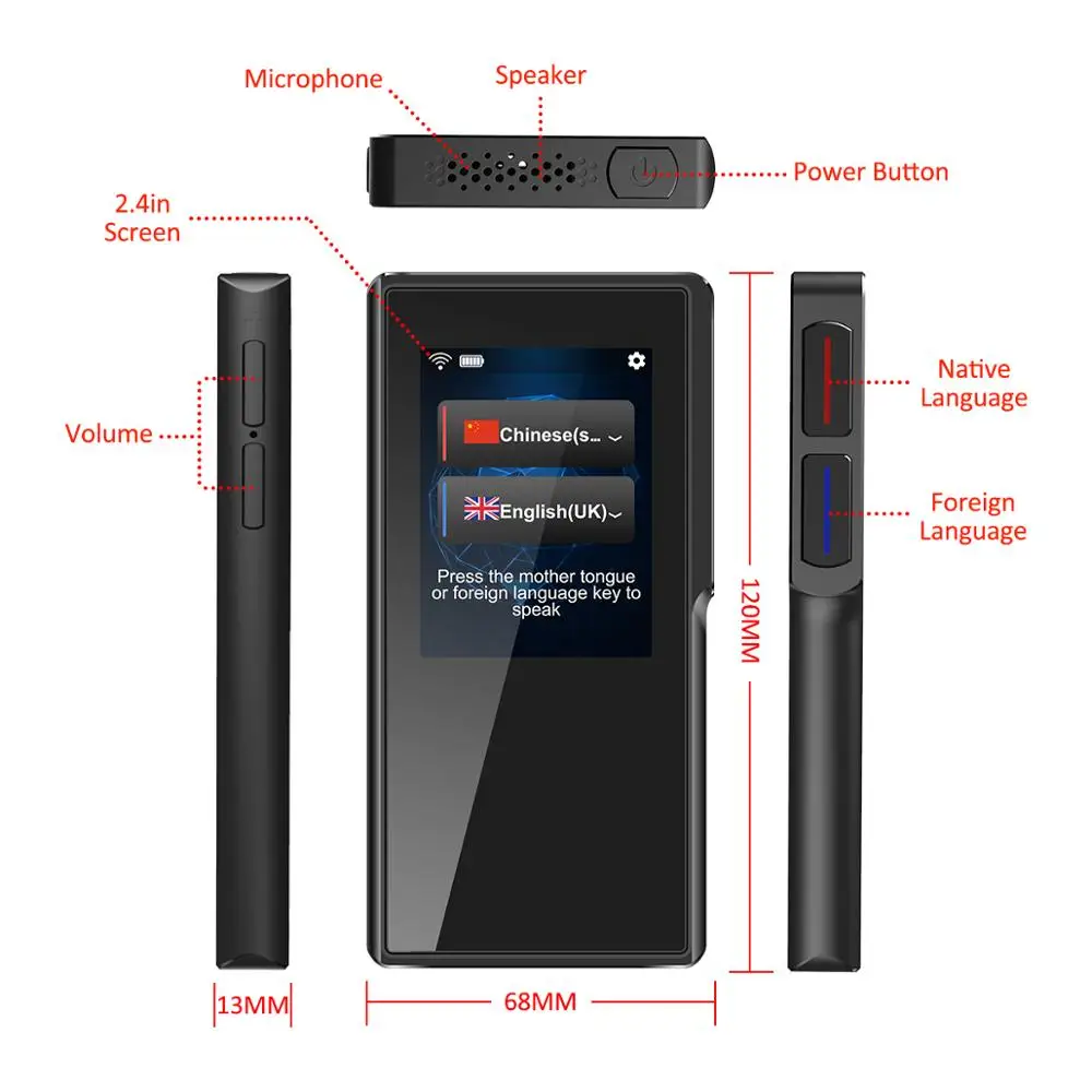 2018 new design large screen display 52 countries languages translation high accuracy portable voice translator