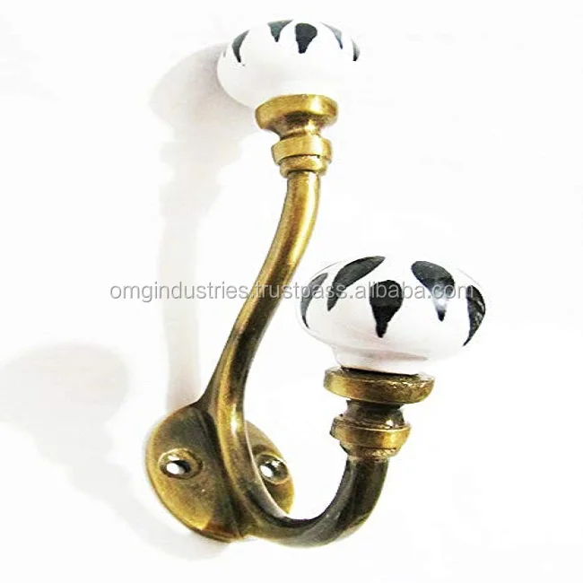 OMG Industries Porcelain Ceramic Ball Hat & Coat Hook Cast Iron Wall Mounted Grab Hook Wholesale Made of Metal Brass