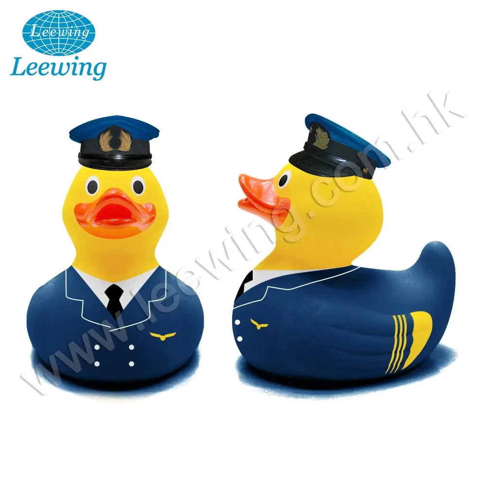 Hot New Promotional Gift Item Plastic PVC Vinyl Customized with Logo Airline Pilot Captain Uniform Plane Yellow Rubber Duck