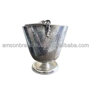 Tabletop Nickle Plated Finished Hammered Wine Bucket Base Square