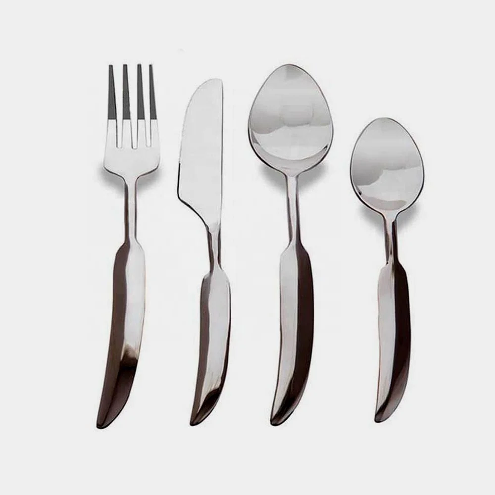 Inexpensive Flatware Sets Stainless Steel Tableware  Rectangular Handle Feather Shape in End Flatware Set