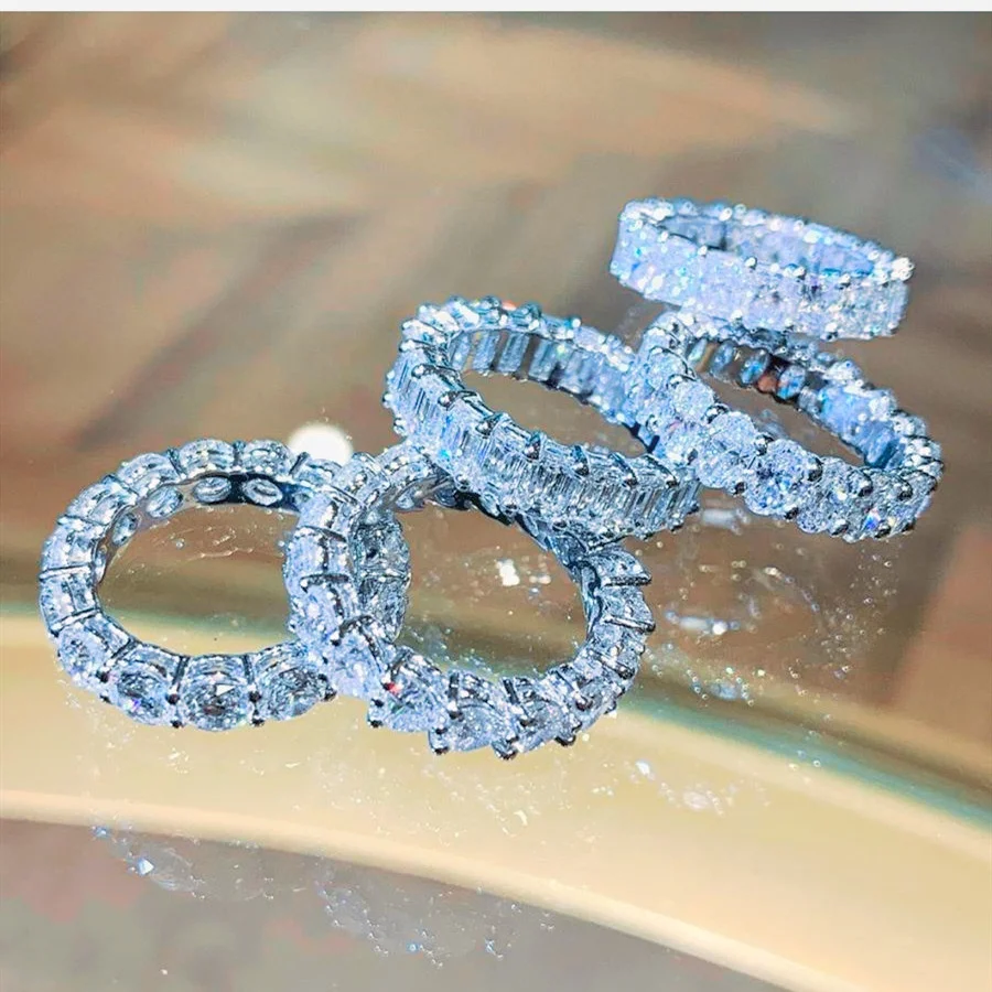 Wholesale Pave Setting Custom 925 Sterling Silver Diamond Eternity Band 3 Row Micro Pave CZ Black Cubic Zirconia Eternity Ring