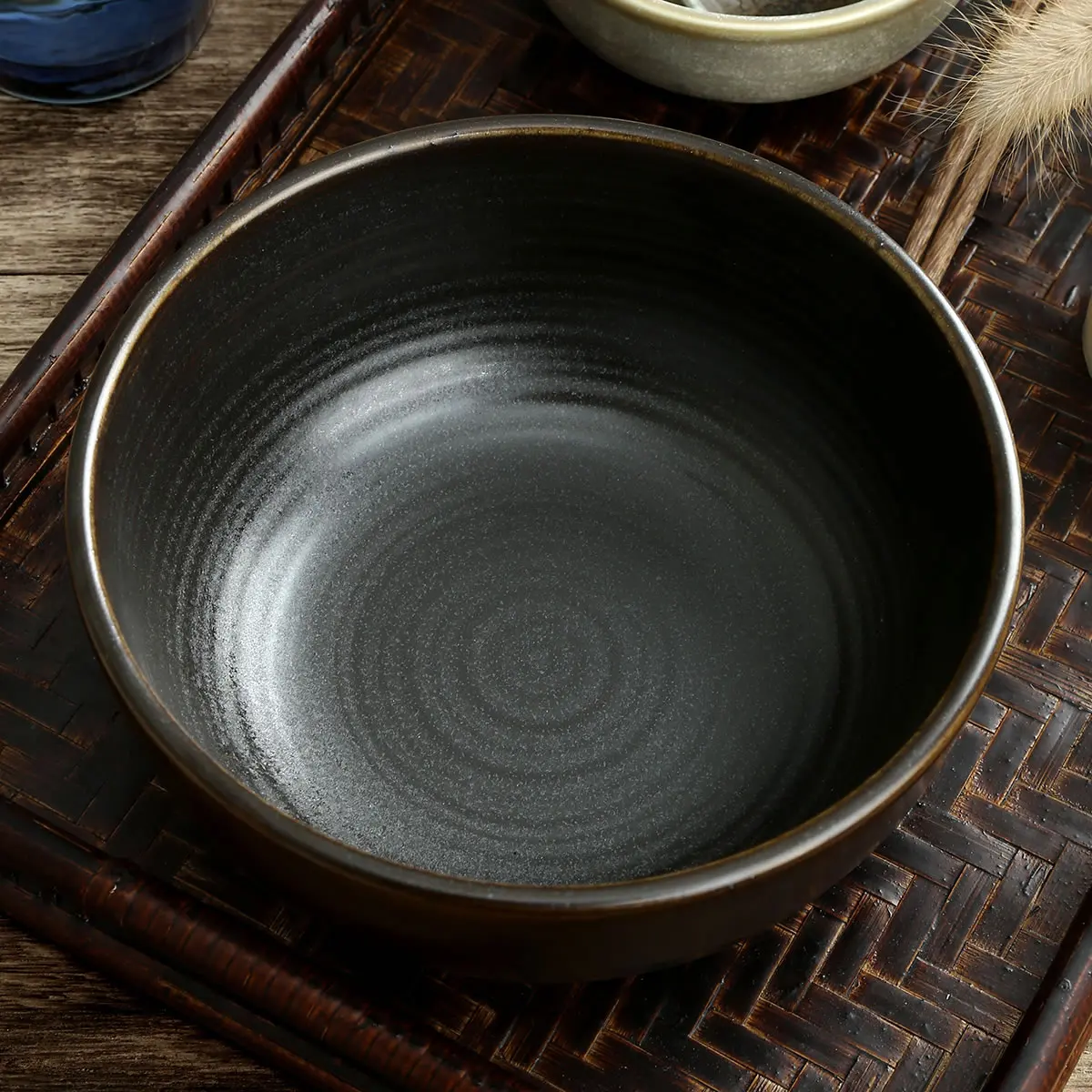 Factory direct wholesale ceramic large soup bowl,Porcelain rice bowl,Matte black salad bowl for restaurant and hotel