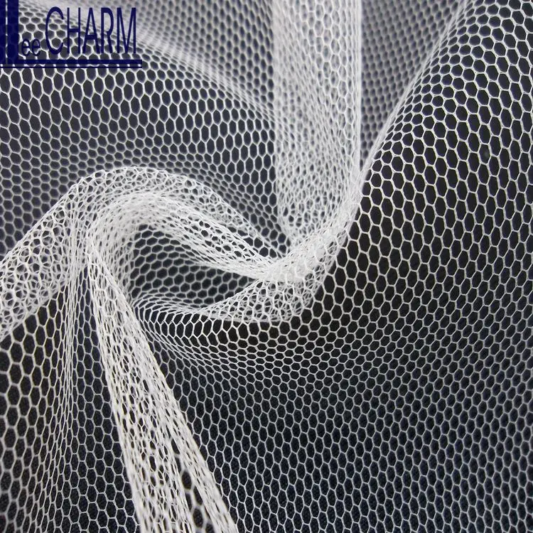 LCSH505WS Taiwan 300 CM Width 30D Polyester Soft Ivory Wedding Veil Hexagon Tulle Fabric