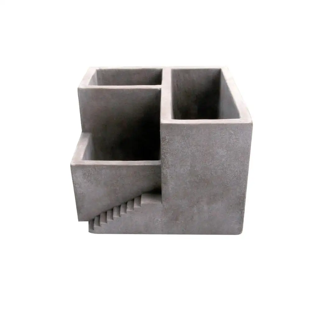 Cement Succulent Pot Set of 2, Small Concrete with 3 Compartments Flower Planter Container Desktop Organizer Herb Cactus Pen Pen