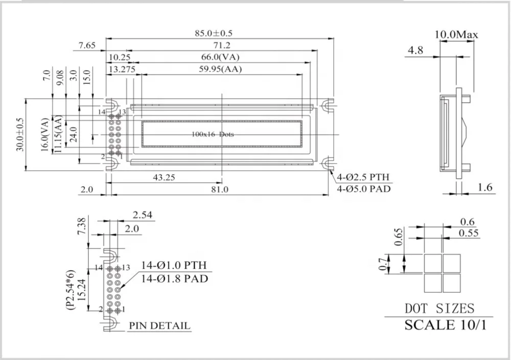 
Taidacent 2.4 inch graphic dot matrix module lcd character display 10016E dot matrix module WS0010 OLED graphic lcd module 