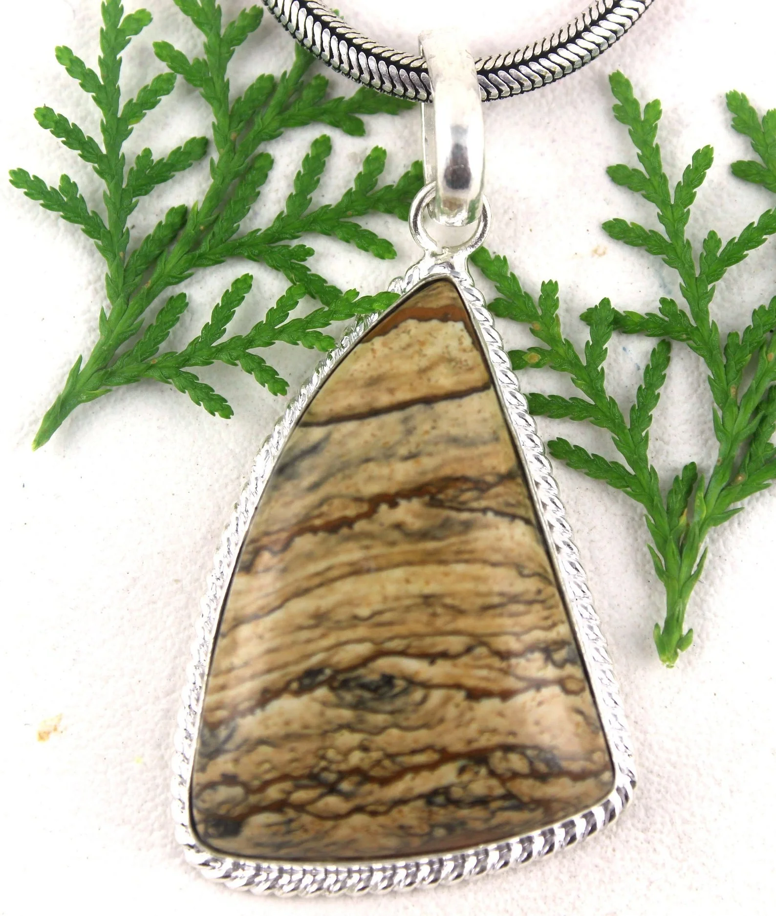 92.5 Sterling Silver Fancy Shape Natural Landscape Jasper Gemstone  Women Jewelry Charm Pendant Wholesale
