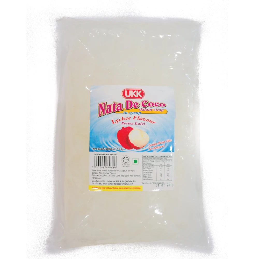 ODM/OEM Malaysia Halal ISO 12 x 1.5kg PE Bags Delicious Lychee Syrup Nata de Coco