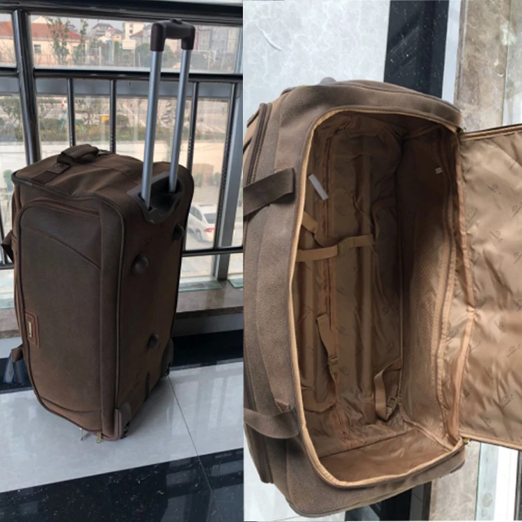 Ostrich pattern trolley duffel genuine leather travel bag, faux PU angola skin roller wheeled weekend holdall voyage duffle bag