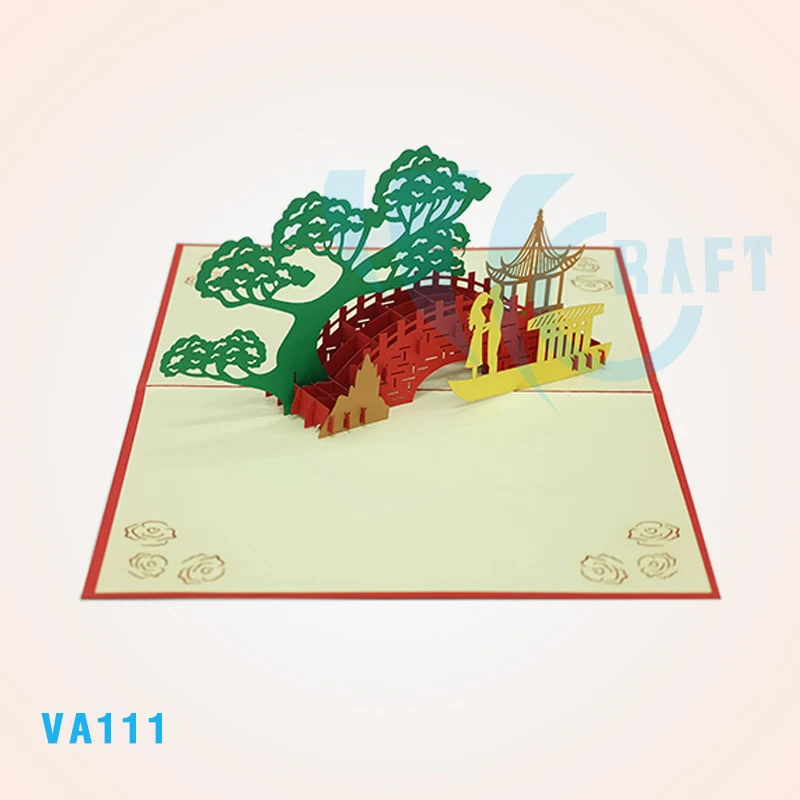 birds under tree 3D pop up greeting card handmade vietnam