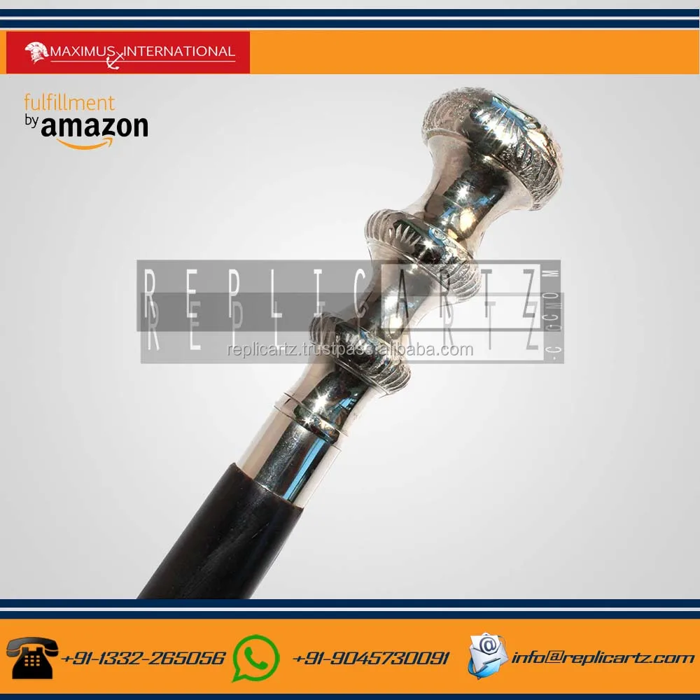 Silver Metal Handle Camping & Hiking Walking Sticks Handle Natural Wood Unisex Cane