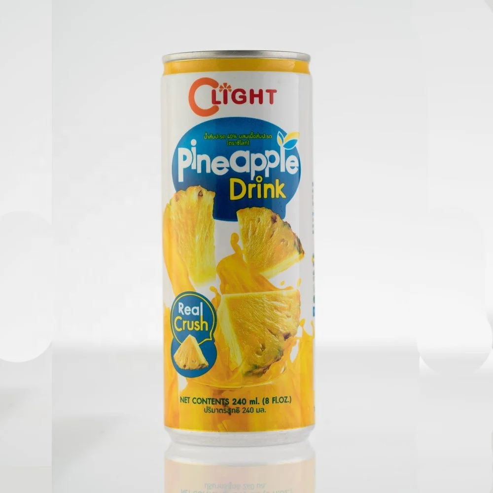 Fruit Drink Juice Pineapple with Crushed Canned 240ml C-Light brand. Food and beverage , Made in Thailand , product of Thailand