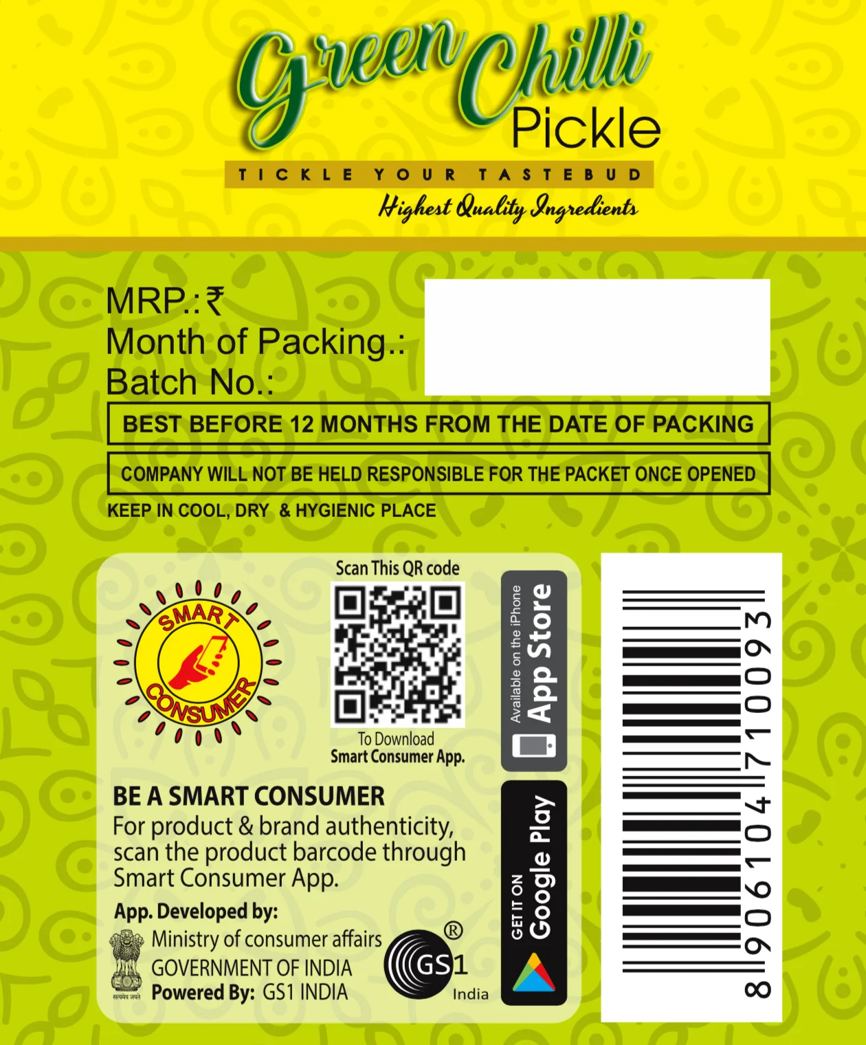 
GREEN CHILLI PICKLE 500g 