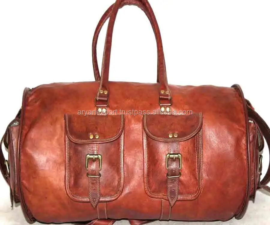 Real Leather 22 Inch Four Pocket Travel and Duffel bag