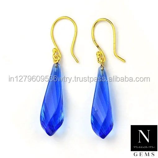 Wholesale Gold Plated Emerald Gemstone Drop 48x9 MM Dangle Charm Earrings