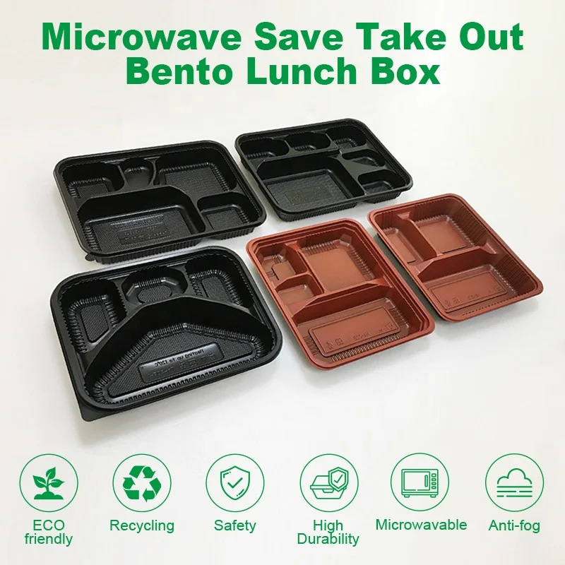 Red Microwave Disposable Bento Box Plastic Food Container With Compartments