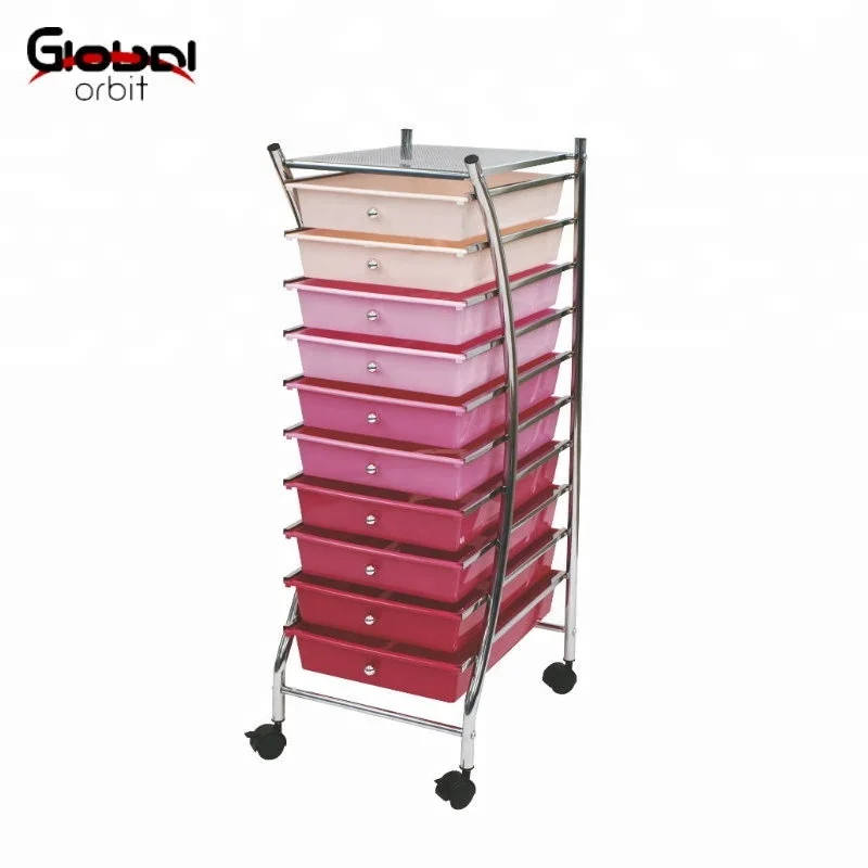 10 Drawer Plastic Storage Rail Trolley Cart With Wheel