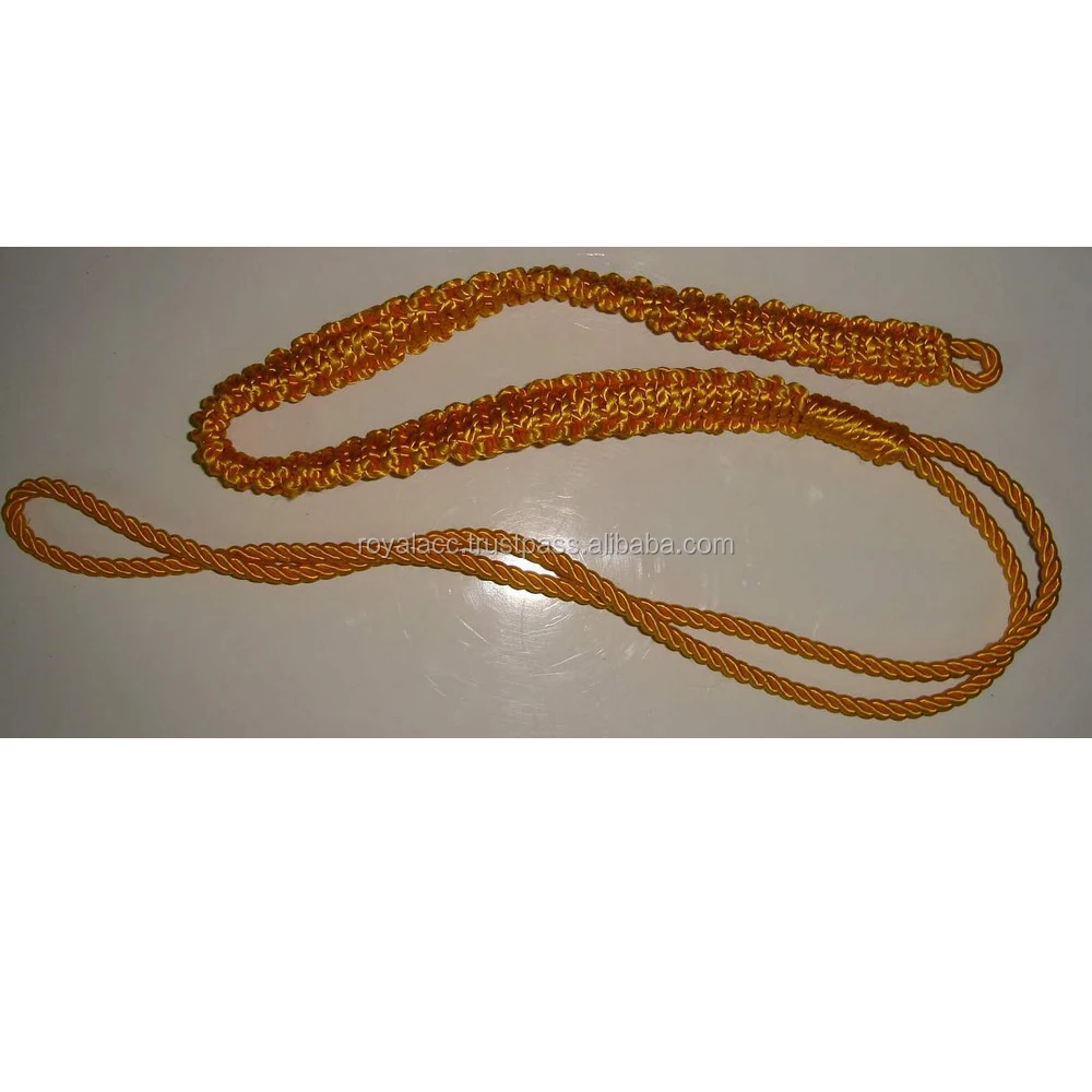 premium quality officer uniform gold silk cord customized whole sale price twisted lanyards dress cords