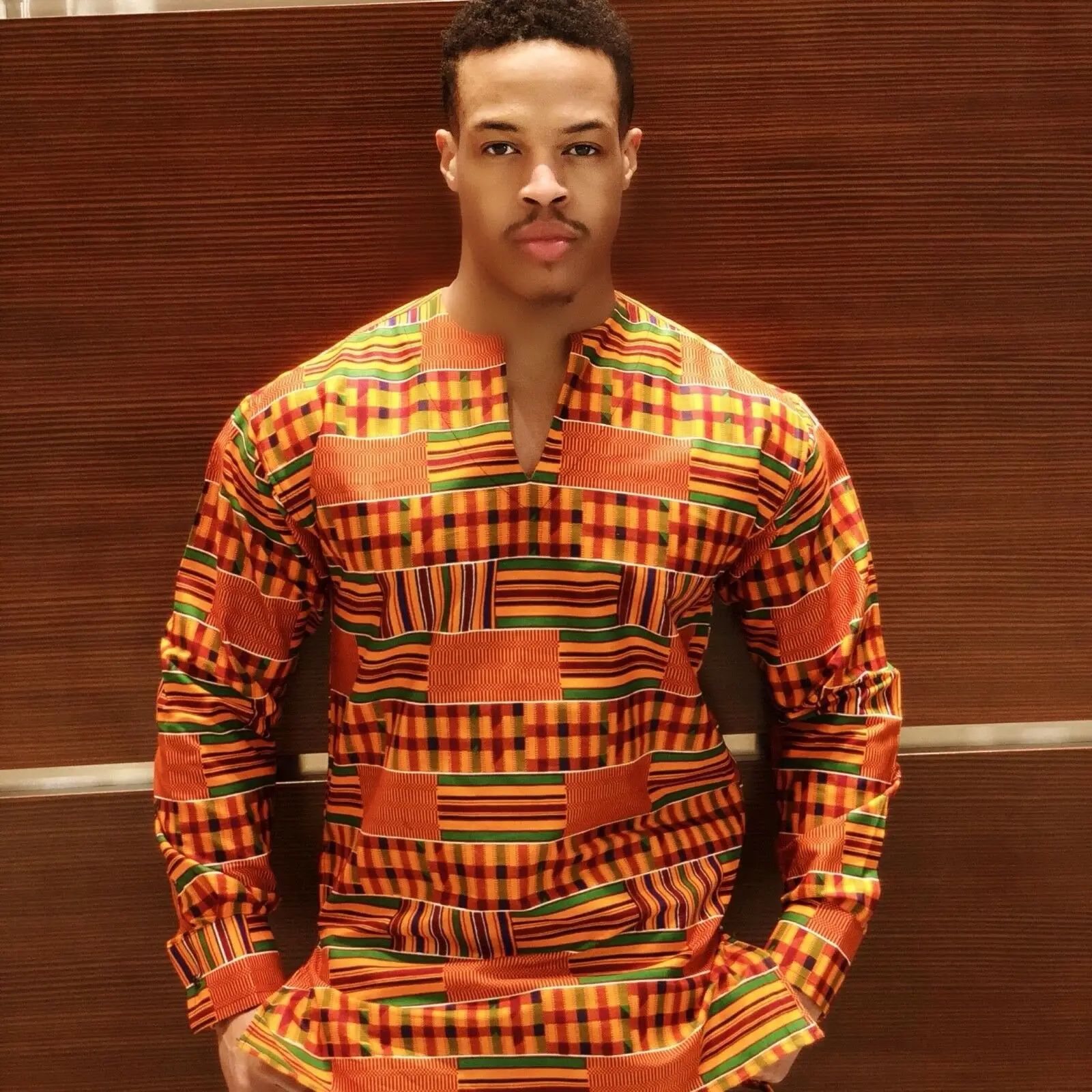 Kente The Long Sleeve African Kente Cloth Shirts Hippie shirt Plus Size Wax fabric print African Print Dashiki Shirt