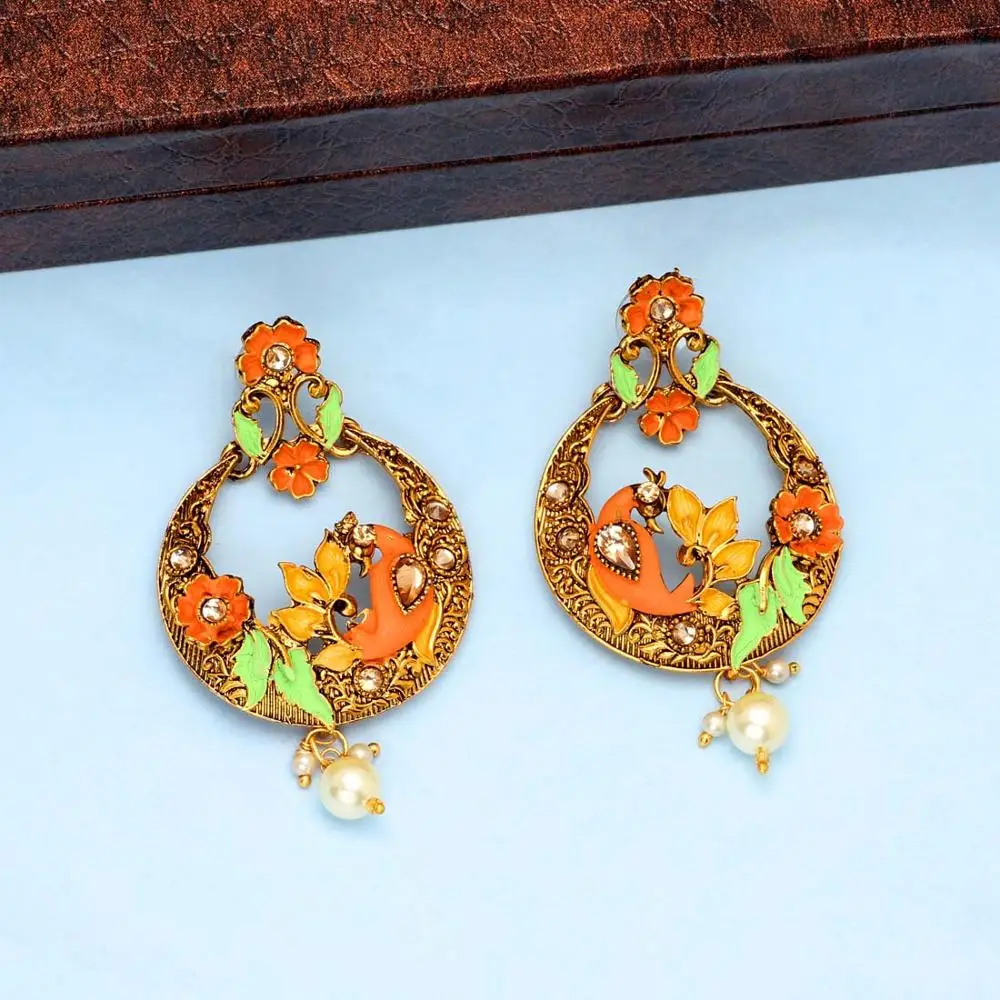 Latest Indian Jewelry Gold Color Glass Stone Kashmiri jhumka Earrings