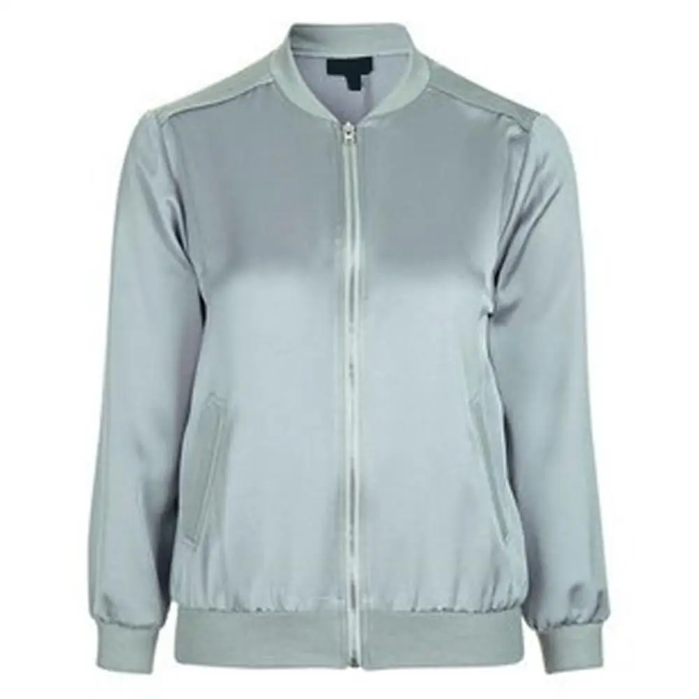 Bomber Jacket Men Women Silver Grey Satin Zipper Jacket