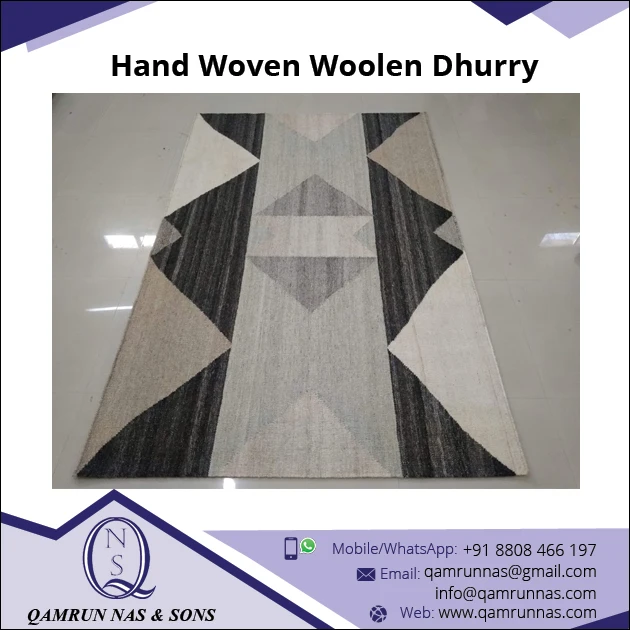100% Wool Hand Woven Woolen Dhurrie Rugs from Indian Manufacturer in zig zag design and cheap price