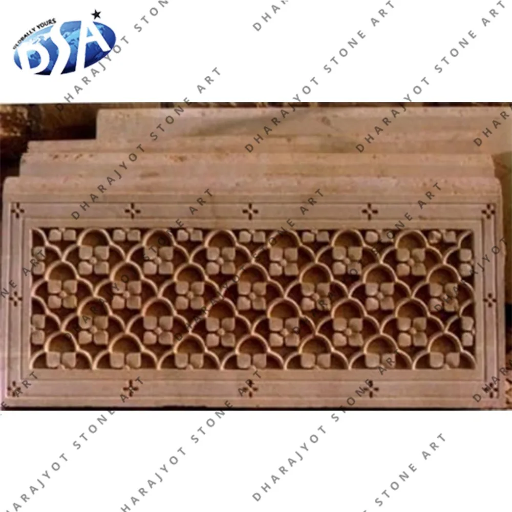 Pink Sandstone Flower Design Jali Panel Decor