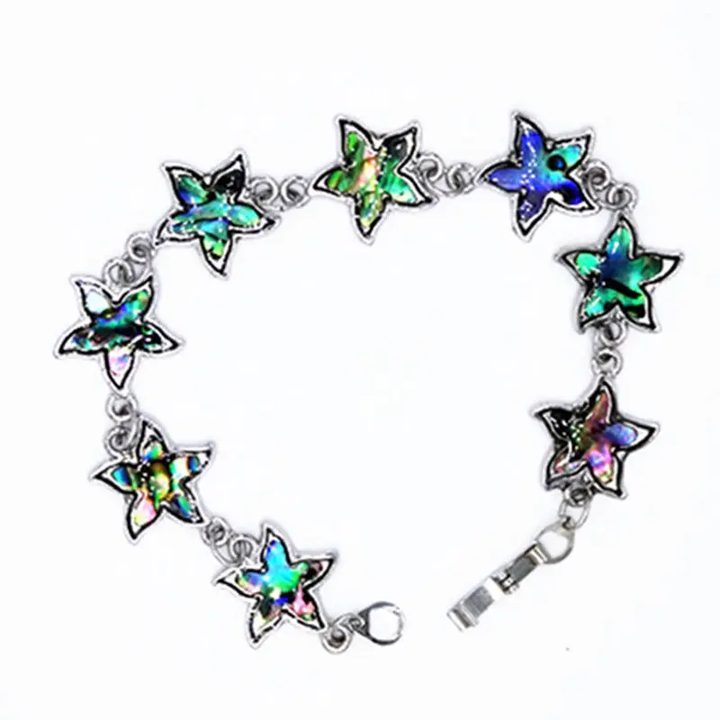 Natural Abalone Paua Shell Starfish Sea Star Bracelet Chain Link Bracelet