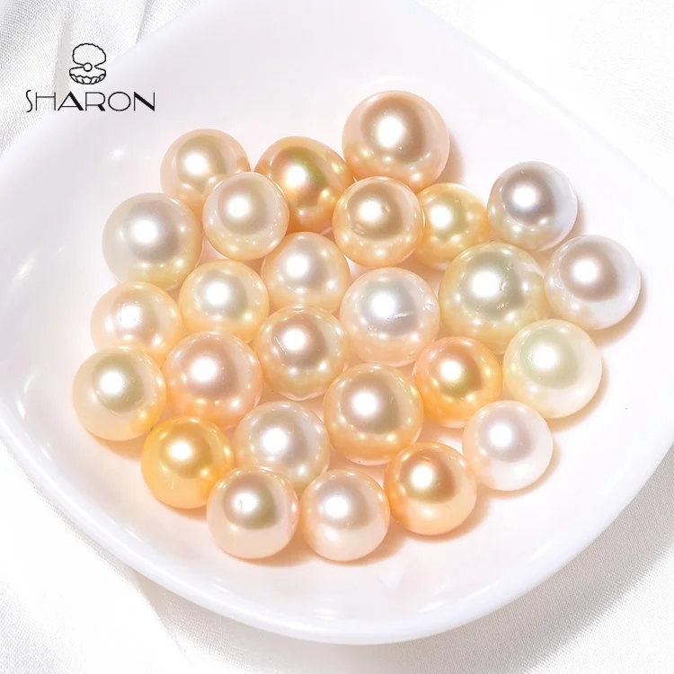 
Bulk High-Quality 12-15mm AA+ Near Round Natural Cultured Seawater Loose South Sea Golden Pearls For Jewelry Making 