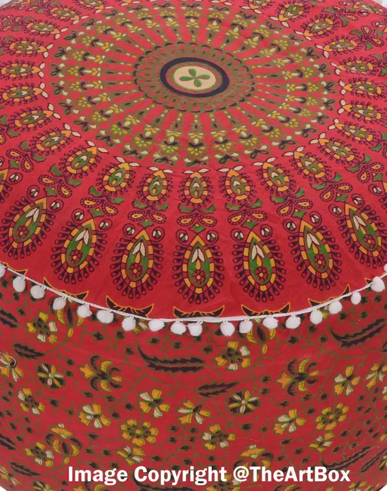 Indian Room Decor Seating Pouffe Cotton Foot Stool Floor Bohemian Pouf Ottoman For Foldable Storage Feature For Hall Kitchen