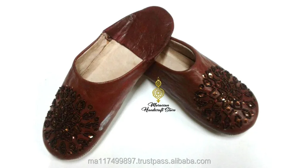 fashionable Slippers for Women Handmade Genuine Leather and sequins Sandals