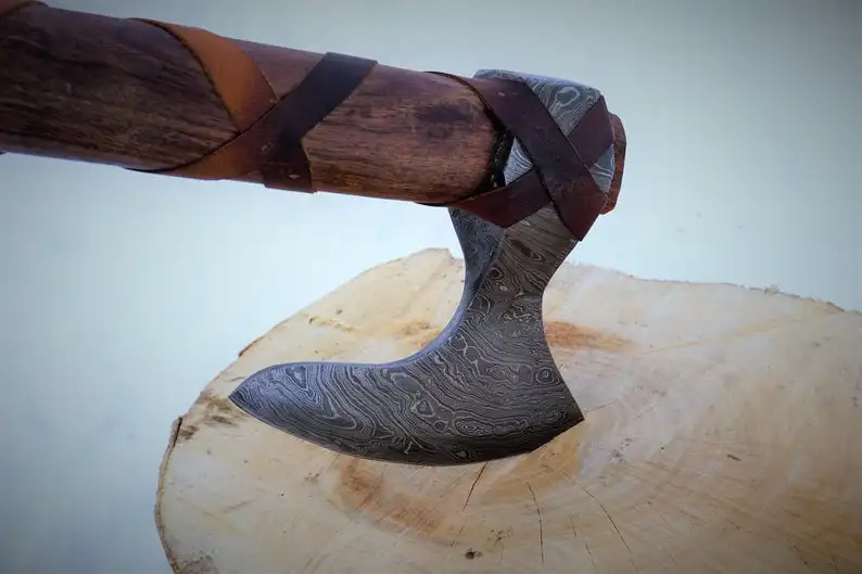 HAND FORGED DAMASCUS STEEL ODIN VIKING AXE FUNCTIONAL ART TOMAHAWK VIKING AXE CAMPING OUTDOOR HUNTING AXE V-007