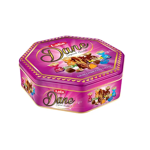 OCTAGONAL TIN GIFT BOX SINGLE DOUBLE TWIST CHOCOLATE AND SOFT CENTER FILLED CANDY