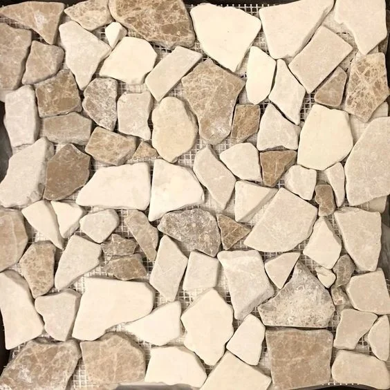 Botticino Beige Emperor Mixed Flat Pebble Mosaic Tile