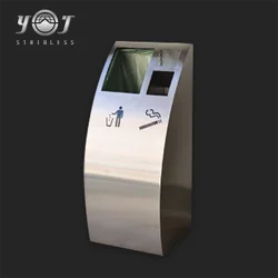 stainless steel outdoor public trash can with ashtray