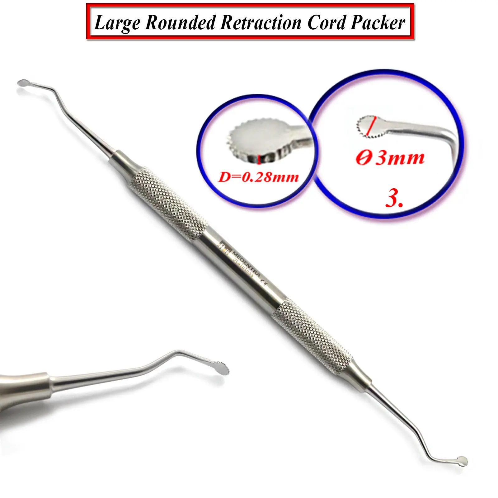 3 Pieces Dental Gingival Cord Packer with Serration Atraumatic Cord Placement Stainless Steel
