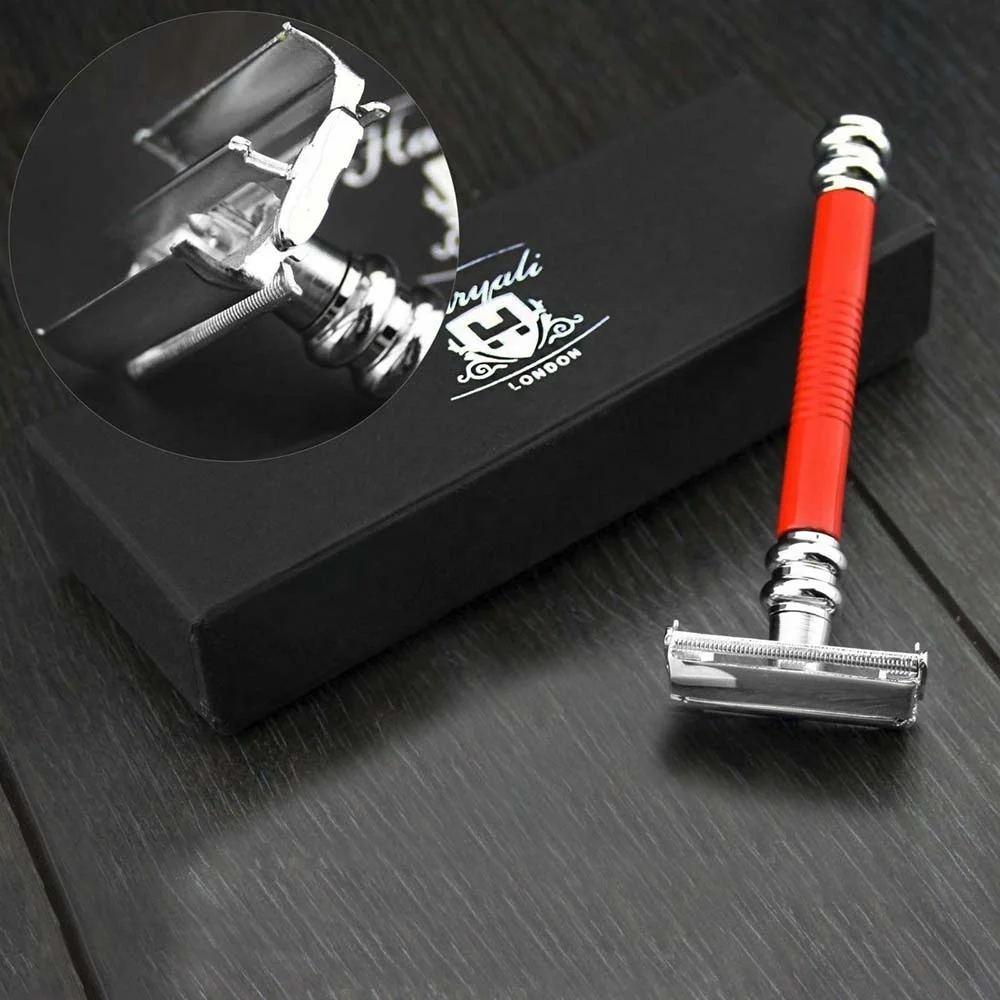 
Double Edge Safety Razor + DE Safety Blades Silver Antique Texture Handle 