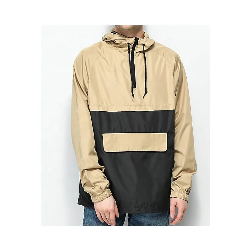 High Quality Super soft Men windbreaker mock up jacket /Khaki & Black Anorak Jacket